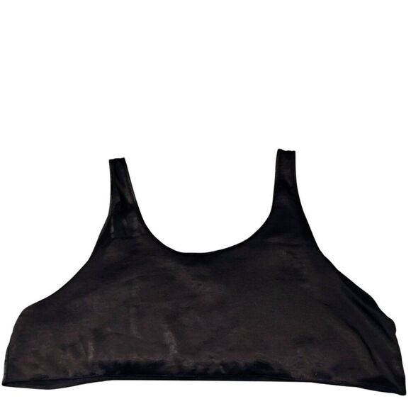 Nasty Gal Top Tank Cropped Hammered Satin Super Scoop Neck Black Loose Flowy 10 - Picture 7 of 8